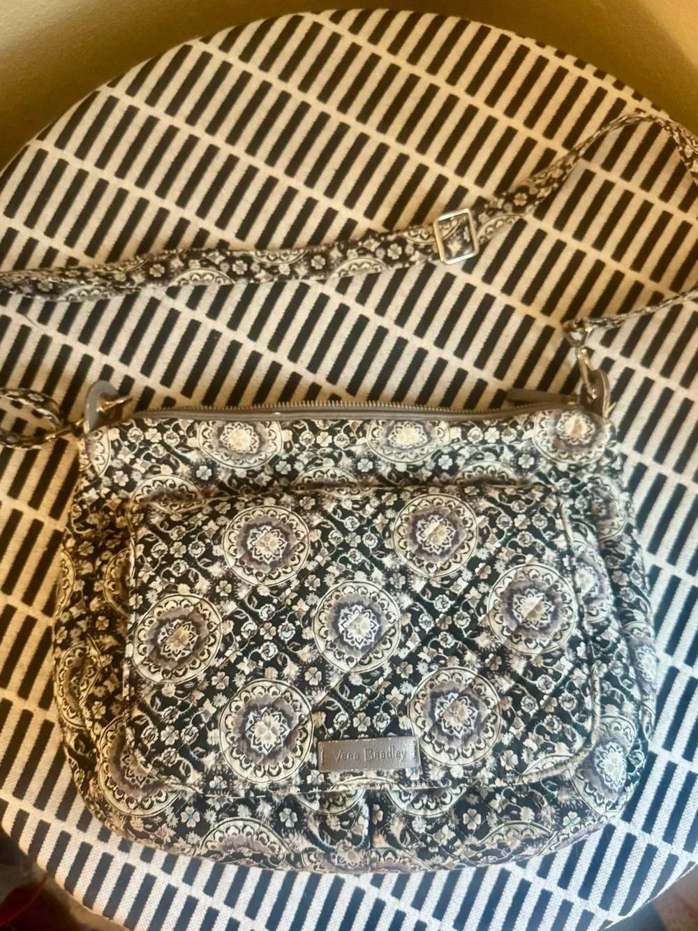 Vera Bradley Navy Blue, Grey and Light Blue Quilted Crossbody Bag